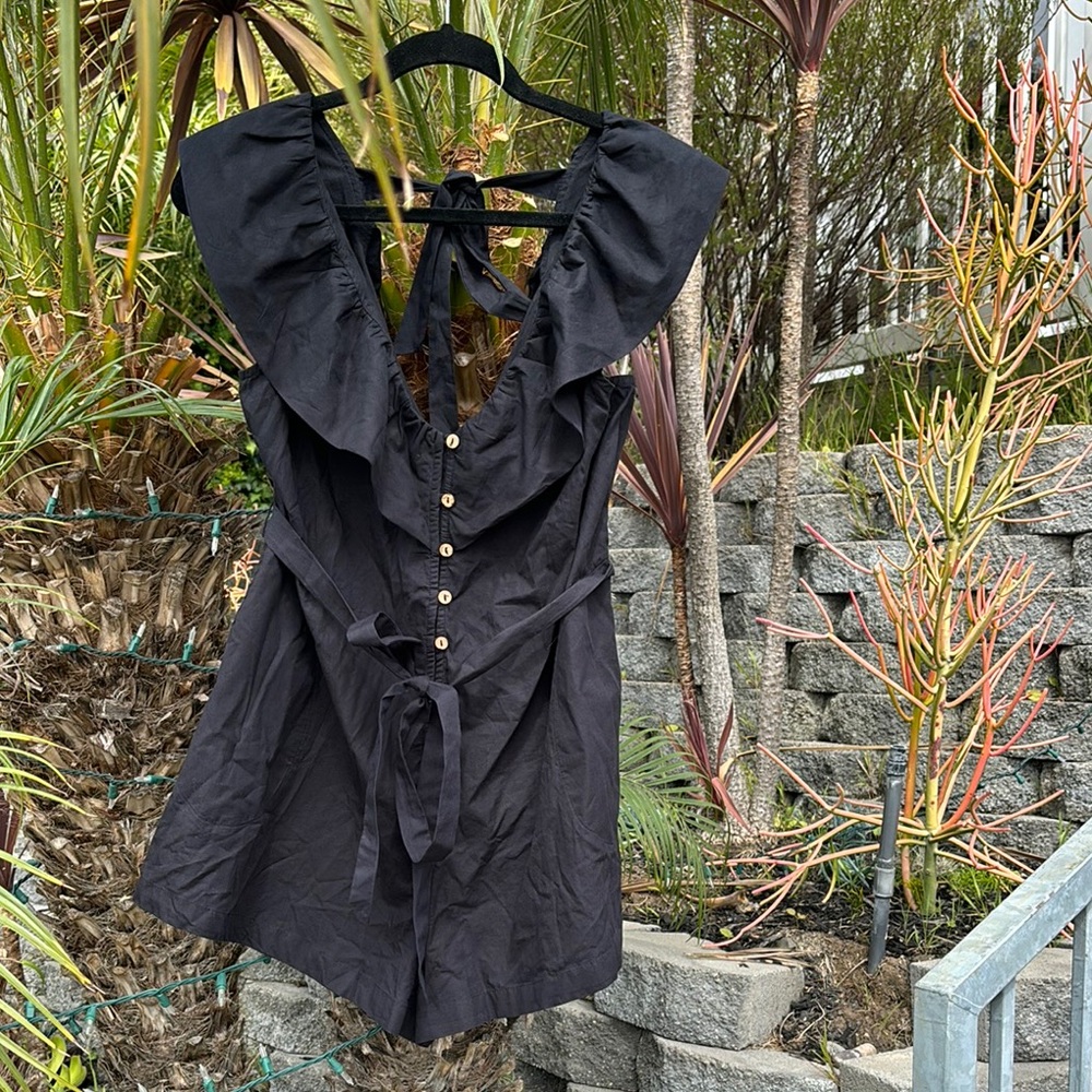 Free People Black Ruffled Button-Down Romper